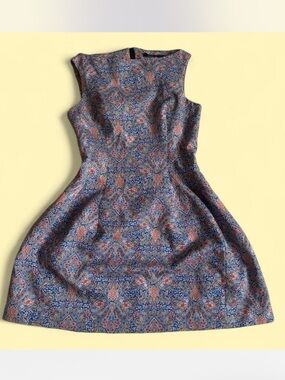 Zara Blue and Pink Paisley Sleeveless Fit-and-Flare Dress